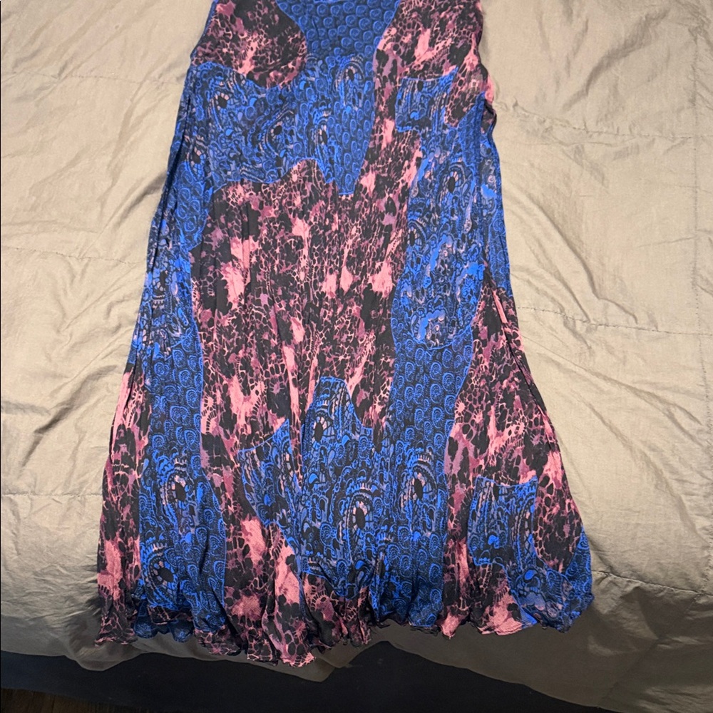 Free People Blue and Pink Printed Maxi Skirt
